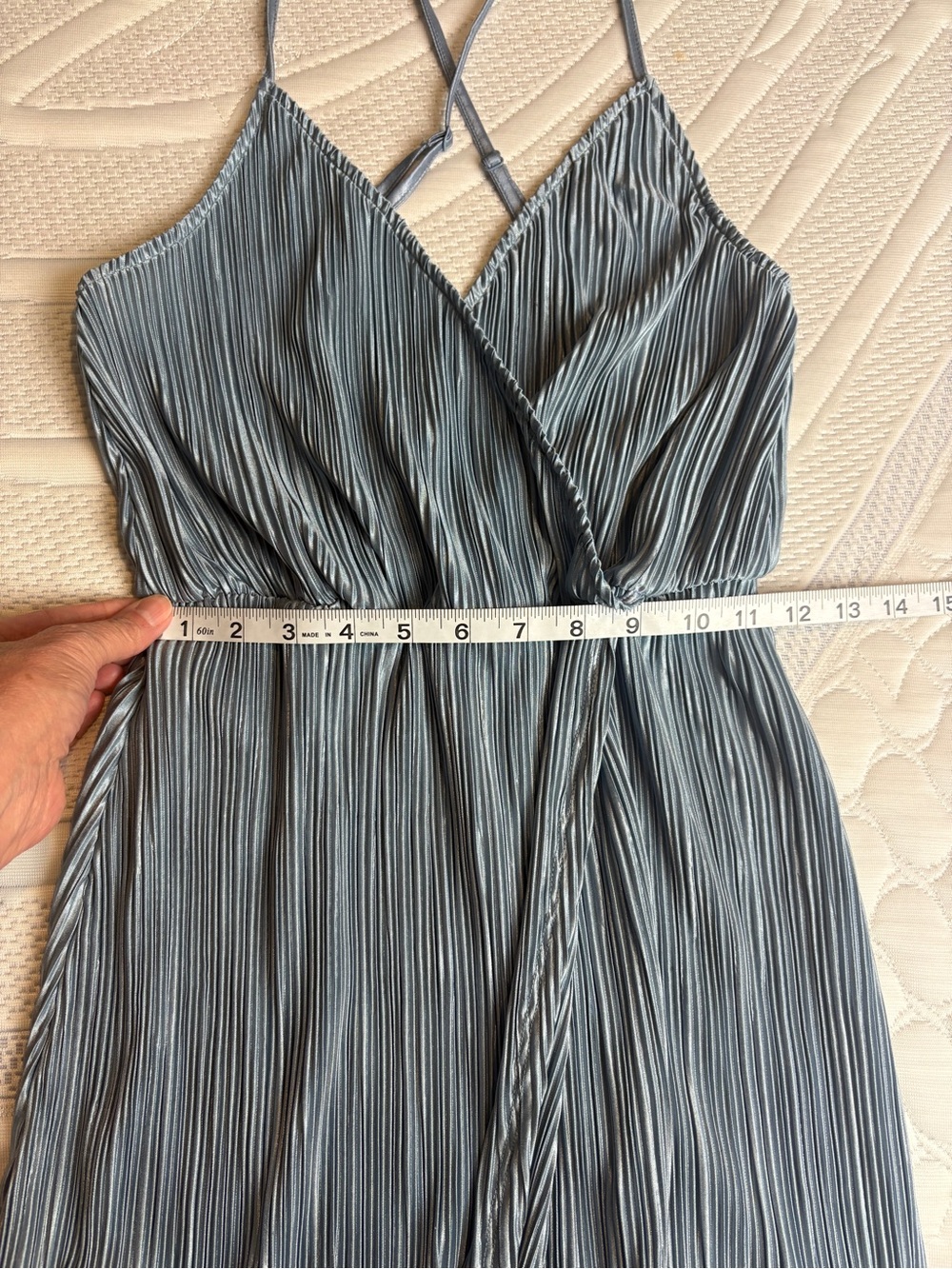 Blue pleated slip mini dress with spaghetti straps - size small - Picture 7 of 8
